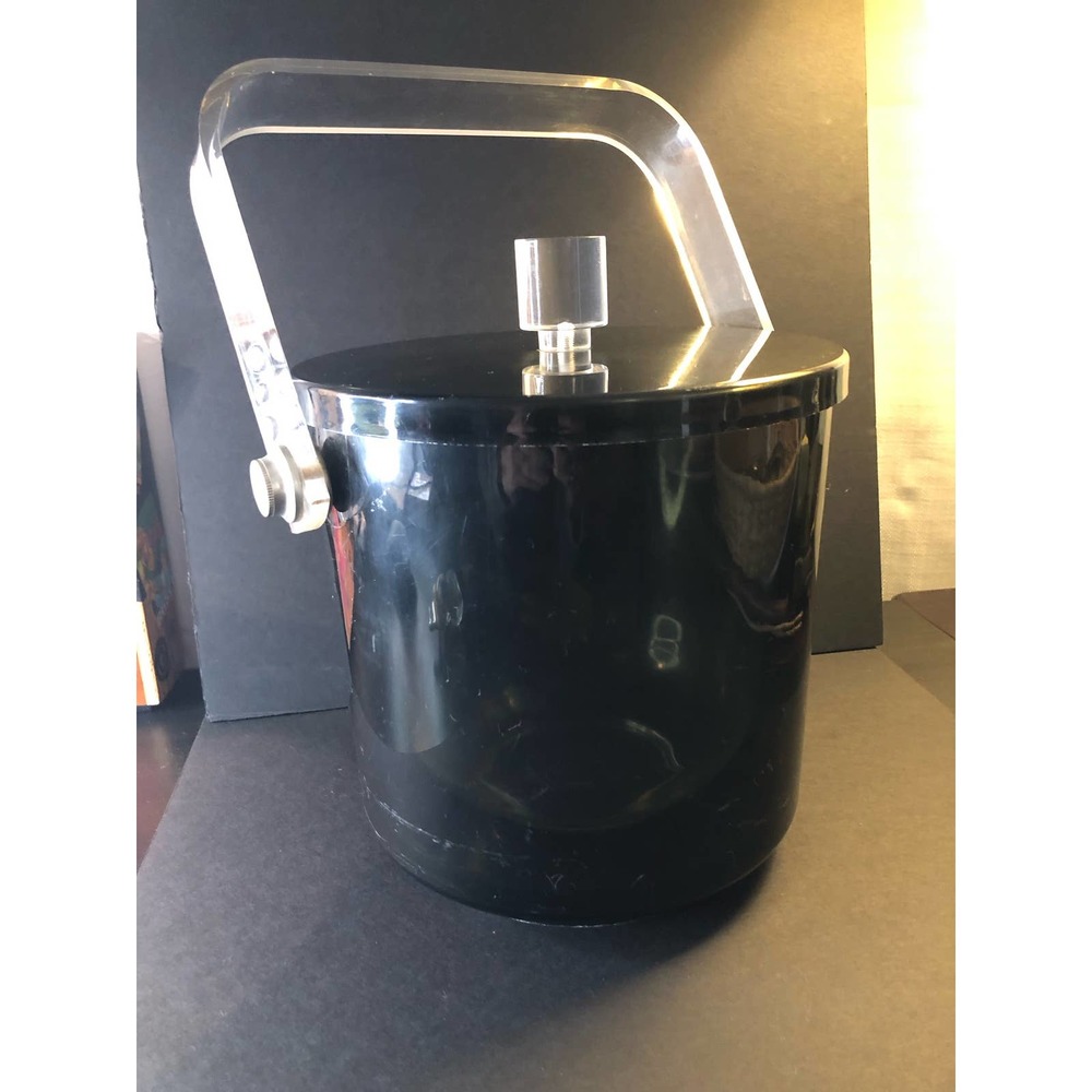 Vintage Lucite Ice Bucket, black and clear